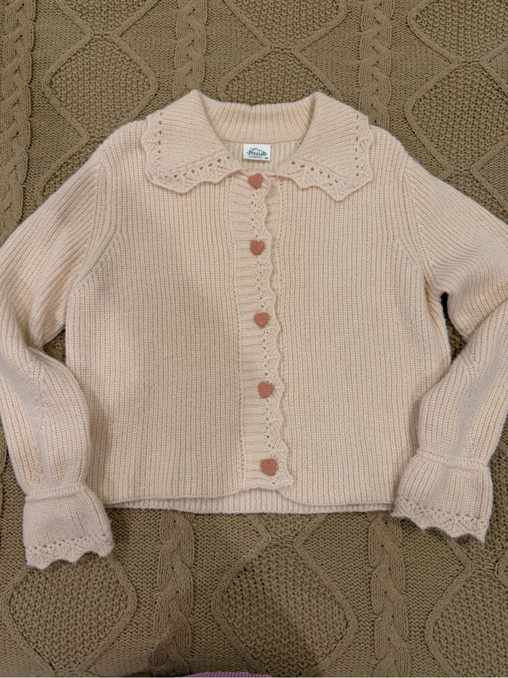 Romantic Cream Knit Cardigan with Heart Buttons size Small